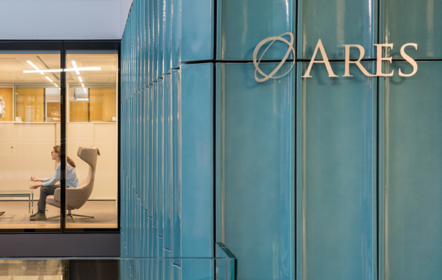 Building facade with Ares signage